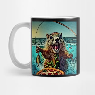 watercolor groundhog fishing with pizza Mug